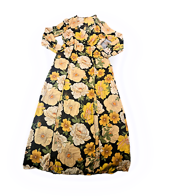 #ad FOREVER 21 Women#x27;s Dress Peach Black Chiffon Maxi Size M Floral Pattern Slits $19.79