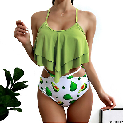 #ad Womens Swimming Suits Two Piece Bikini Set Bathing Suit Ruffled Swimsuit HOT $7.99