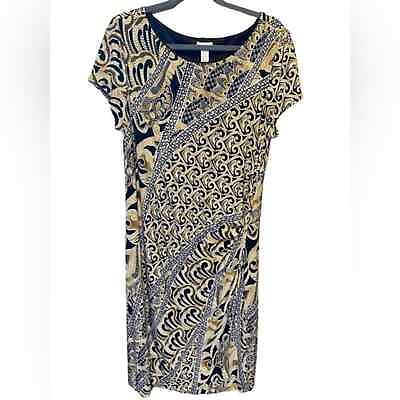 Chico’s Dress Women’s Size 14 M Cinched Side Knee Length Printed Cocktail Black $29.00