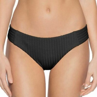 #ad Becca by Rebecca Virtue Womens Loreto Ribbed Bikini Bottoms Black Large MSRP $58 $29.00