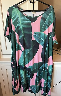 Yelete Dress Plus Size 3X A Line Floral Tropical Botanical Print W Pockets $25.00