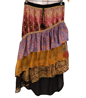 #ad SUBCULTURE Festival Layer Midi Skirt Women Small Boho Hi Lo Asymmetrical Gypsy $9.95