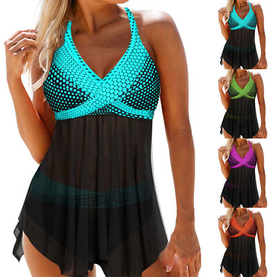 Womens Mesh Tankini Set Swimdress Swimsuit Swimwear Bathing Suit Beach Plus Size $22.51