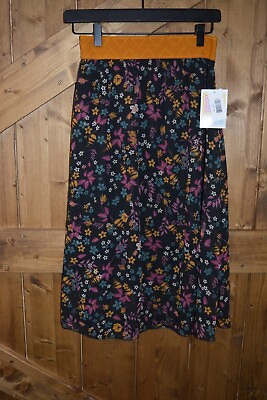 LuLaRoe Women#x27;s Size Medium Lola Midi Skirt Black Purple Yellow Green Flower NWT $19.12