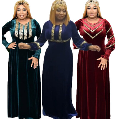 #ad Luxury Rhinestone Abaya Women Muslim Velvet Long Maxi Dresses Dubai Kaftan Gown C $68.79
