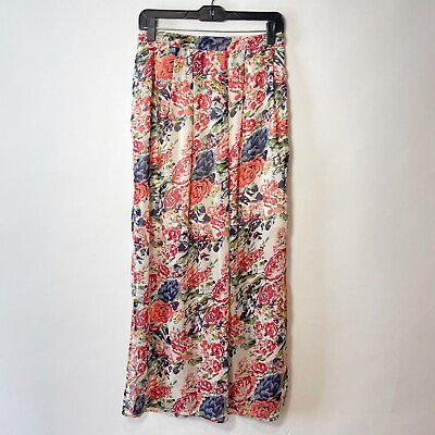 #ad Vero Moda Womens Floral Sky Long Maxi Skirts Multicolor S Lined Pleated Splits $10.50