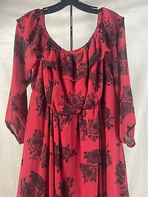#ad #ad NEW Torrid Floral Cocktail Dress Red Sz 1 Off Shoulder Chiffon SPECIAL 🔥🔥🔥 $13.00