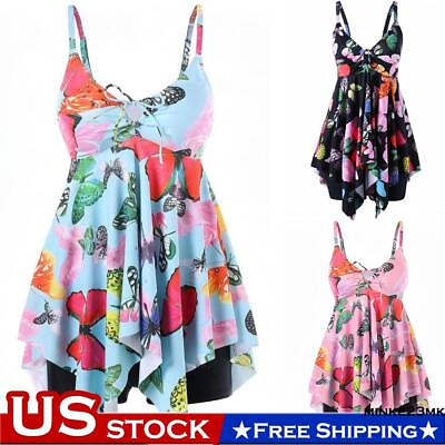 #ad Plus Size Women Padded Tankini Set Swimsuit Skirted Swimwear Swim Dress Costume $24.19