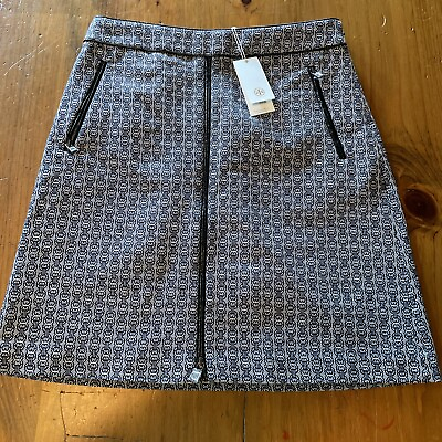 #ad Tory Burch Chaumont A Line Short Skirt Zip Front Jacquard Gemini Link Print 4 $45.50