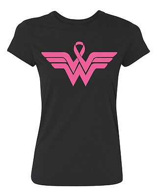 Superhero Ribbon Pink Logo Breast Cancer Awareness Support Women#x27;s T Shirt $14.95