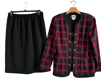Leslie Fay Skirt Suit Size 16 Black Multi Jacket skirt Outfit $29.99