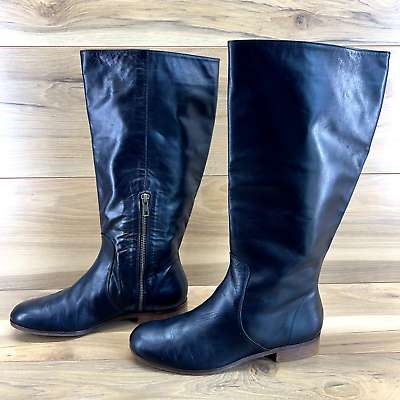 #ad Garnet Hill Womens Boots Size 8.5 M Black Leather Zip Italy Tall Riding Boot $29.88