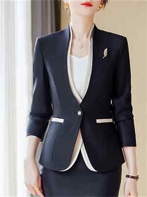 #ad 2 Piece Sets Women Office Ladies V Neck Single Button Blazers Skirt Suits $56.83
