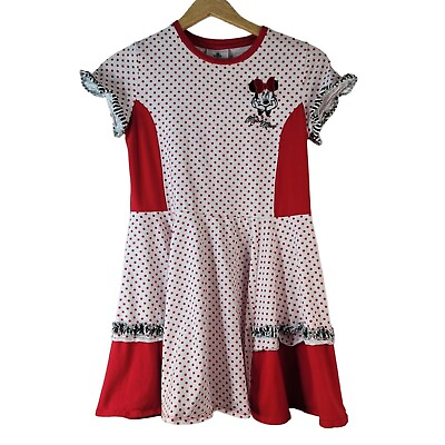 #ad Disney Parks Minnie Mouse Twirl Dress Red White XL Dot Ruffle Embroidered Retro $31.45