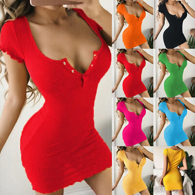 Womens Sexy V Neck Bodycon Mini Dress Ladies Short Sleeve Party Dresses Clubwear $17.76