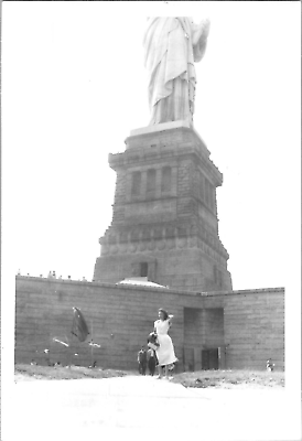 #ad Pretty Woman Tourist at Statue of Liberty New York City 1940s Vintage Photograph $12.99