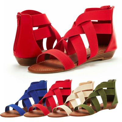 #ad Women Casual Back Zipper Flat Sandals Elastic Ankle Strap Open Toe Dress Shoes $23.99