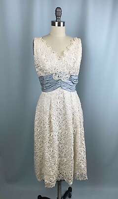 #ad Vintage dress JUNIOR SIZE 9 White Lace 1950#x27;s 1960#x27;s Marshall Field Wedding $168.00