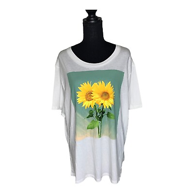 #ad Love Tribe NWT 2X Junior Plus White Sunflower Graphic T shirt $29 #1582D $12.99