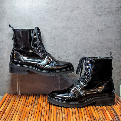 #ad All Saints Womens Boots Black 10M Donita Leather Combat EU 40 UK 7 WF802P Preown $189.00
