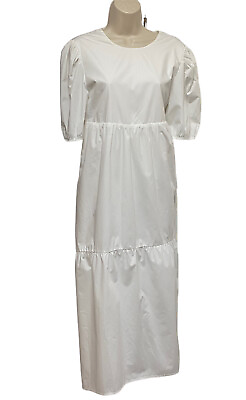 #ad En Saison Dress White Maxi Small Tiered Tie Back Cottage Core Coastal Pockets $31.99