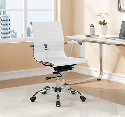 #ad Ribbed Back PU Leather Home Office Chair Adjustable Height White Teens Adults US $109.91
