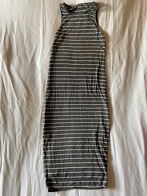 #ad Women#x27;s Grey Striped Sleeveless Cotton Blend Maxi Dress Stretch NO TAGS $12.95