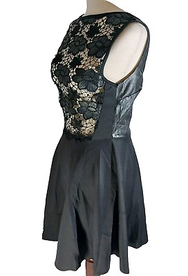 #ad Marineblue Sz M Prom High Neck Black Cocktail Dress. Back Leather Side Zipper $29.99