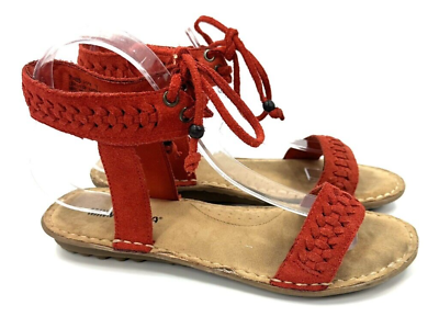 #ad Minnetonka Sandals Size 7 Red Poppy Leather Ankle Strap Boho Shoes $28.95