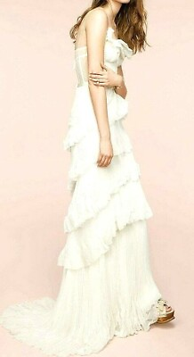 #ad NINA RICCI Lace Tiered Long Maxi Dress White Wedding Evening Gown US 4 6 FR 38 $2063.80