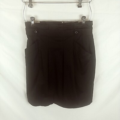 #ad BCBG High Waisted Shana Skirt Women 6 Black Lined Pleated Paper Bag Skirt Black $14.99