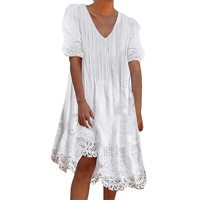 #ad Women#x27;s Lace Summer Lace Casual White Dress Long Dresses for Women $30.38