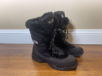 #ad The North Face Nuptse Boots Winter Snow Faux Fur Goose Down Womens Sz 10 Black $29.95