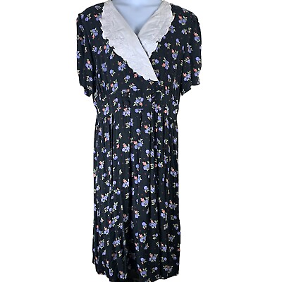 #ad Vintage Dress Floral Sundress Collared V Neck Button Accents Halmode Plus 2X $34.99