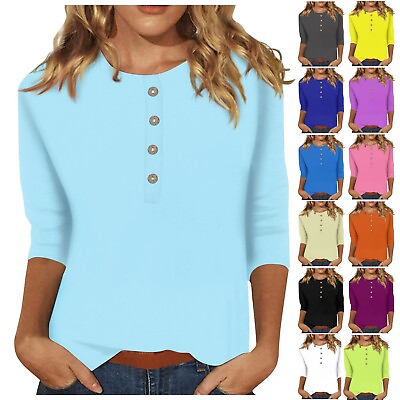 #ad Women Print Tees Blouses Casual Plus Size Basic Tops Pullover 3 4 Sleeve Shirts $12.05