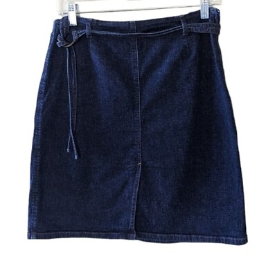 #ad Vintage Ann Taylor Pencil Skirt Sz 6 Denim Blue Jean w Loop Belt Front Slit S $29.99