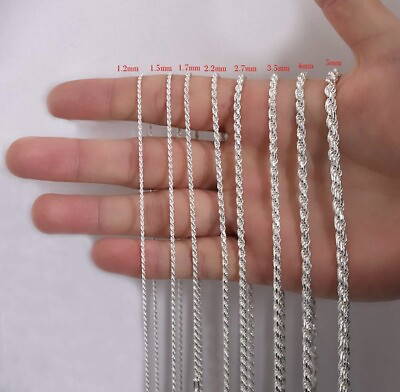 Italian Solid Sterling Silver Rope Link Chain Necklace 925 Silver Chain UNISEX $160.00