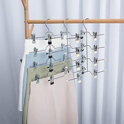 #ad 4 Tier Pants Hangers Metal Skirt Hangers with Adjustable Non Slip White Vinyl... $25.30