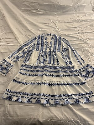 #ad Boho Maxi Dress Size L White amp; Grecian Blue Nwt Size Small 332 $20.98