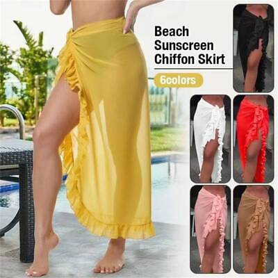 #ad Bikini Dress Sheer Skirt Cover Up Women Sarong Beach Ruffles Swimwear Wrap $15.34