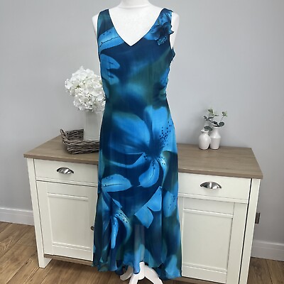 #ad Joseph Ribkoff Couture Cocktail Dress Midi Blue Green Flowers Uk 10 GBP 27.99