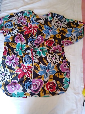 Swimsuit Or Dress Cover Up Beach Quality Black Floral Soft Shiny L Top Tunic $19.50