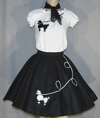 #ad 3 PC Black 50#x27;s Poodle Skirt outfit Girl Sizes 789 Waist 20quot; 26quot; $40.95