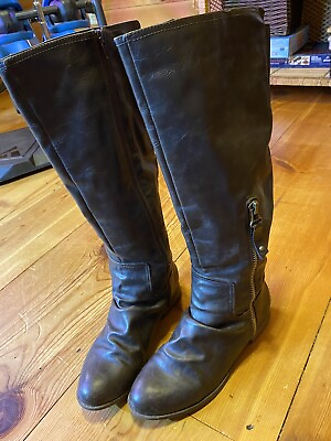 #ad Womens Knee High Faux Leather Boots Size 10M Dark Brown $10.50