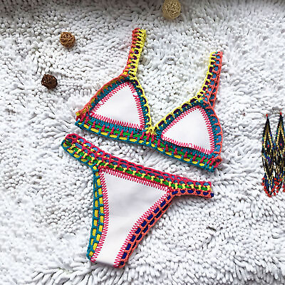 #ad 2 Pcs set Bikini Set Special Thong Crochet Women Swimsuit Bathers $14.64