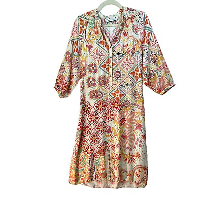 #ad #ad Zara Midi Dress Small Cream Colorful Boho Summer Relaxed Casual Oversized 44” L. $27.00