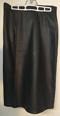 #ad Firenze Santa Barbara Genuine Leather Skirt Sz 12 Black Zip amp; Button Back MINT $44.95
