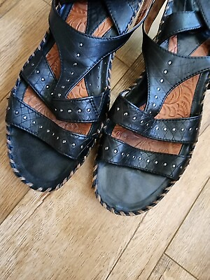 #ad ARIAT Sandals Womens Strappy Black Leather T Strap Western Boho Shoes US 9.5 B $69.99