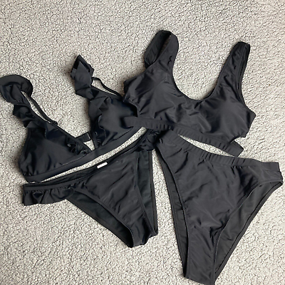 #ad NEW Lot Of 2 Women’s Bikini Swimsuits Black Size Medium Ruffles Beach Cruise $22.00