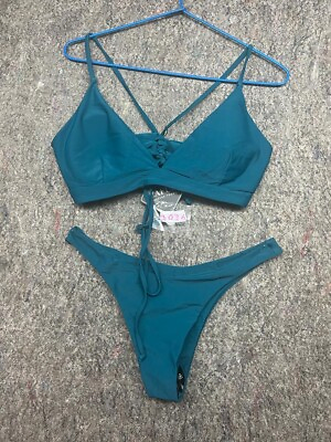 #ad Zaful Womens Bikini Forever Young 2 Piece Swimsuit Padded Blue Size M 6 $13.99